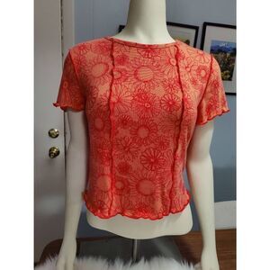 SO Women's Orange Floral Short Sleeve Tee